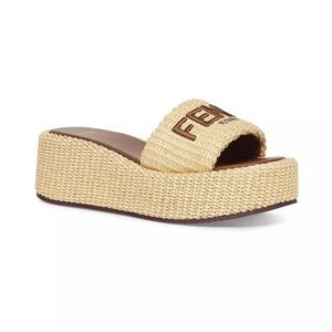 Fendi Tan Platform Slide Sandals worn once